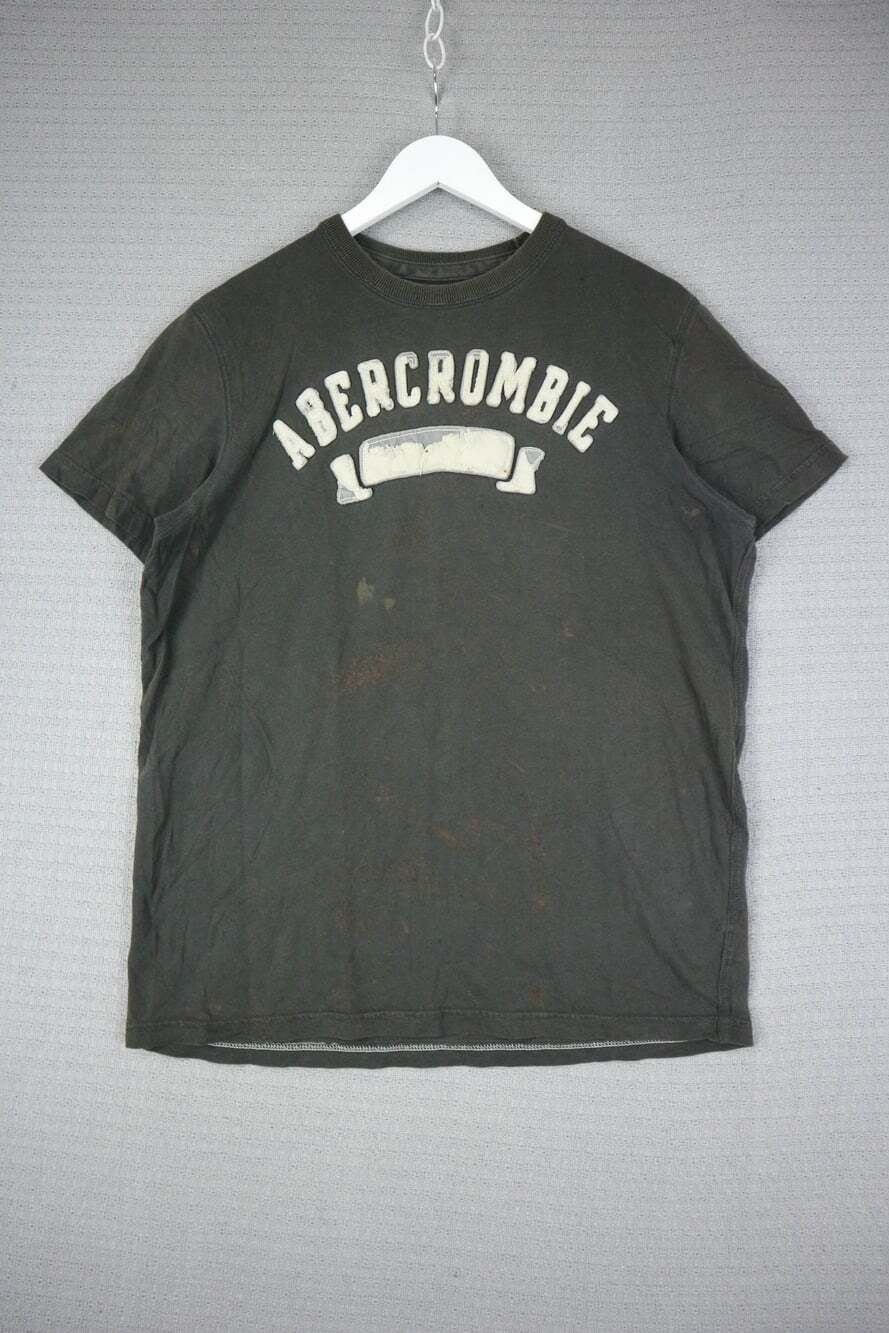 Abercrombie & Fitch Distressed Logo Graphic Tee Large Stained